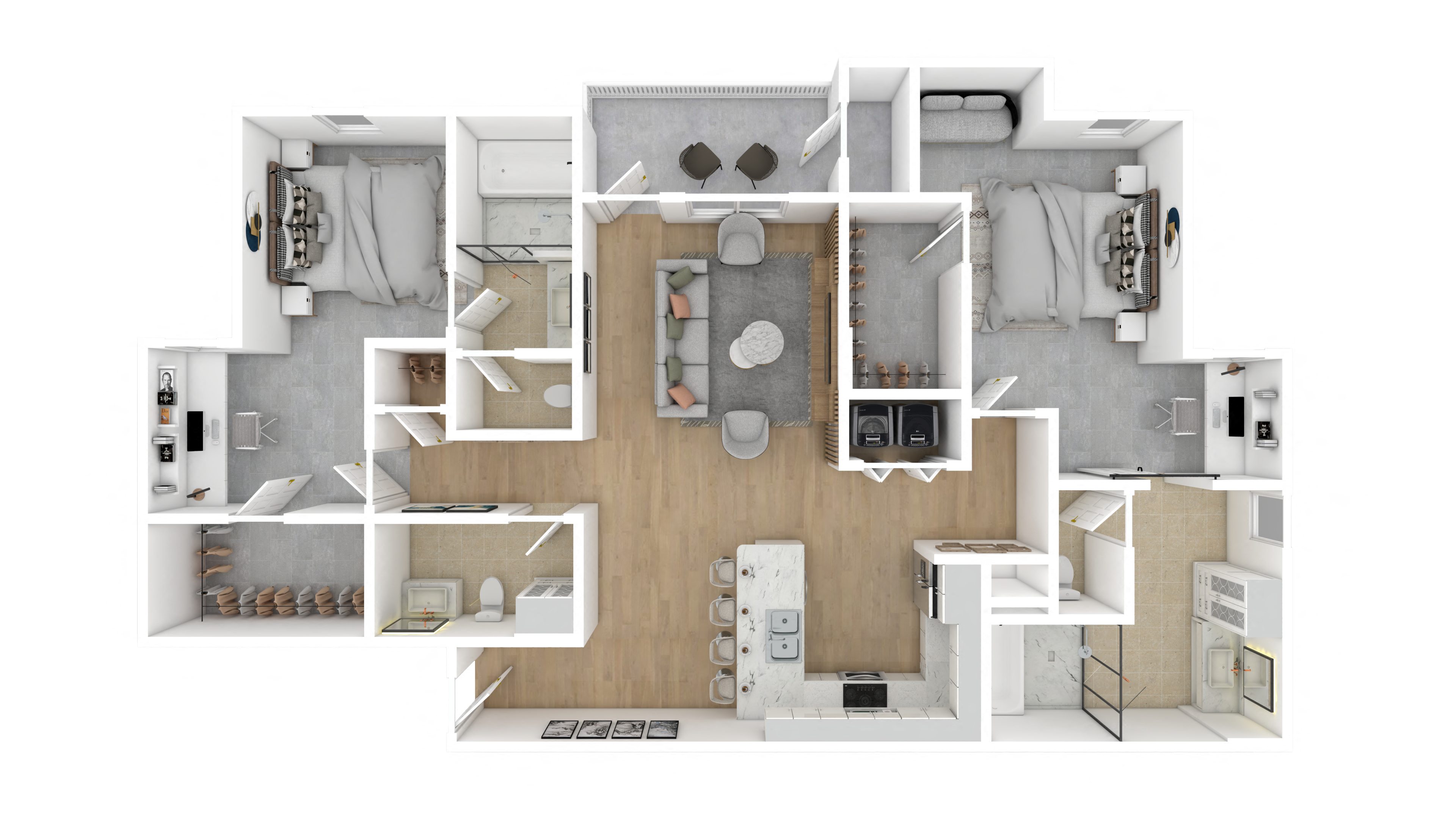 Floor plan for 2 beds, 2.5 baths, 1573 sqft
